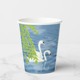 Vasos De Papel Pintando la pareja azul y verde de cisnes en el la