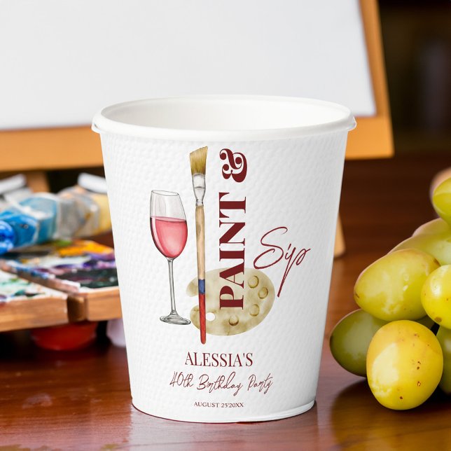 Vasos De Papel Pintar y sorber fiesta con tema artístico (Paint and sip wine and art themed adults party personalized printed paper cups template table decor)