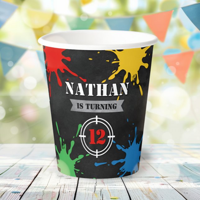 Vasos De Papel Pintball Fun Paint Splatter Niños Fiesta de cumple (Subido por el creador)