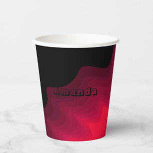 Vasos De Papel Pintura abstracta de ondas negras y rojas