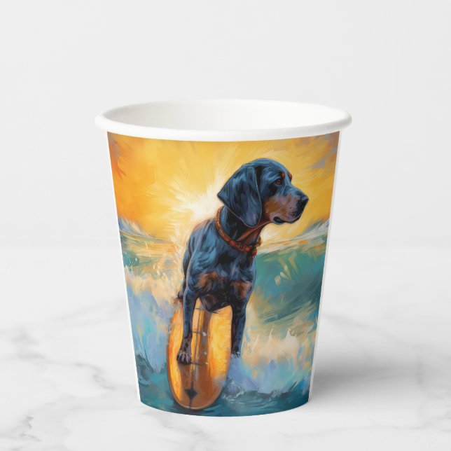 Vasos De Papel Pintura de Bluetick Coonhound Beach Surfing (Anverso)