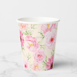 Vasos De Papel Pintura de estilo vintage con flores rosadas y ros