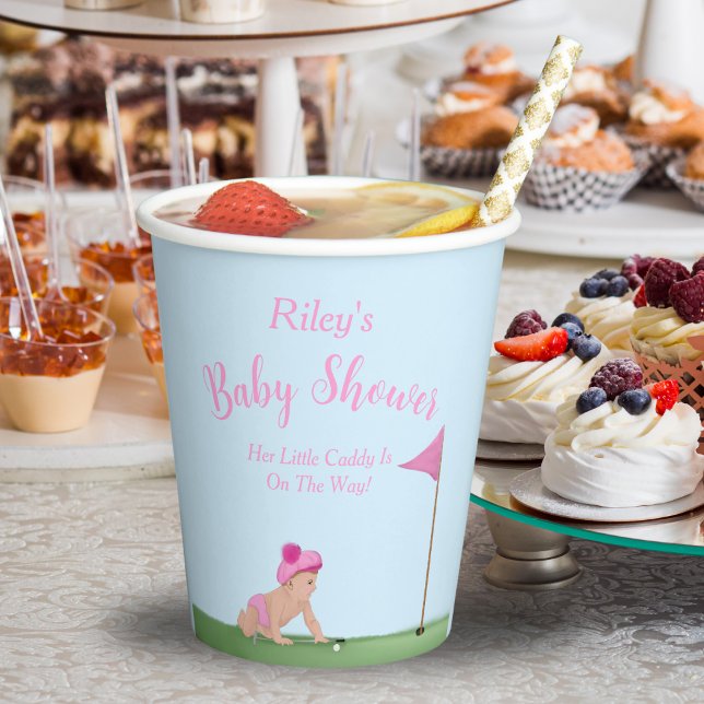 Vasos De Papel Pintura De La Bebé Golf Girl Sweet Caddy Baby Show (Adorable golf-themed paper cups for a memorable baby shower celebration.)