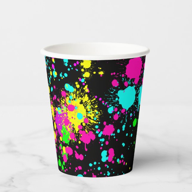Vasos De Papel Pintura de neón brilla cumpleaños (Anverso)