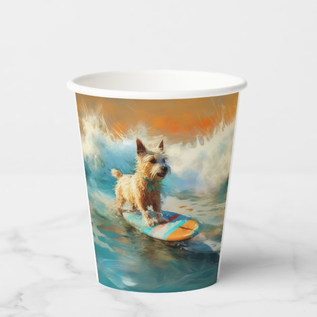 Vasos De Papel Pintura de surf de Biewer Terrier Beach (Anverso)