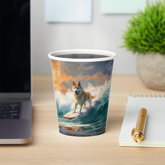 Vasos De Papel Pintura de surf en la playa de Akita (in situ)