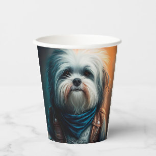 Vasos De Papel pintura digital de perro Havanés en bicicleta