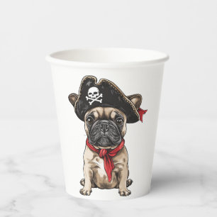 Vasos De Papel Pirata Bulldog francés Skull Crossbone