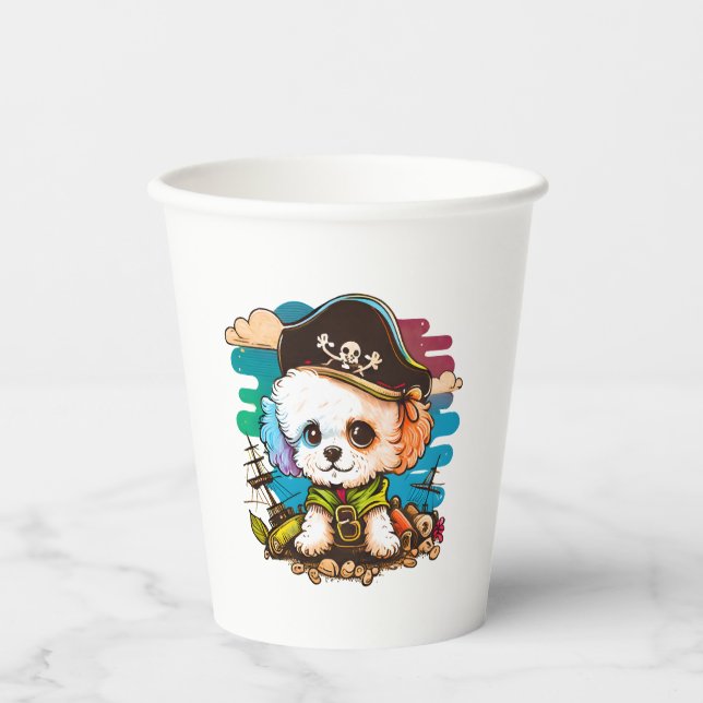 Vasos De Papel Pirata de perro de Bichon (Anverso)