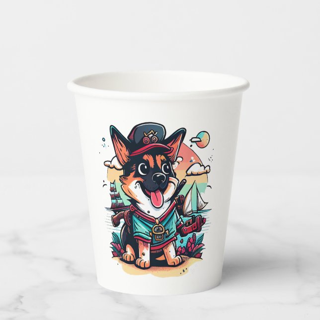 Vasos De Papel Pirata de perro pastor alemán (Anverso)