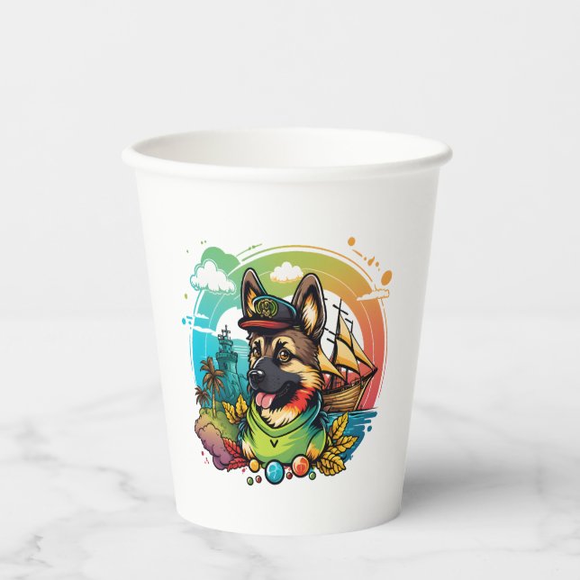 Vasos De Papel Pirata de perro pastor alemán (Anverso)
