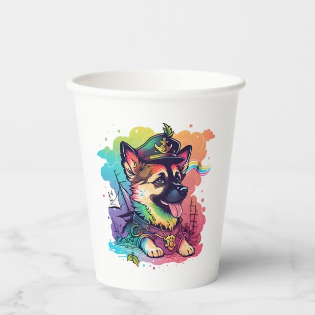 Vasos De Papel Pirata de perro pastor alemán (Anverso)