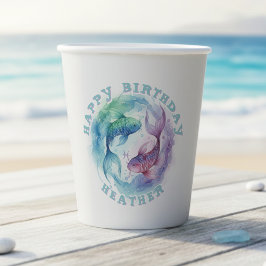 Vasos De Papel Piscis Zodíaco Acuarela Peces Astrología Cumpleaño