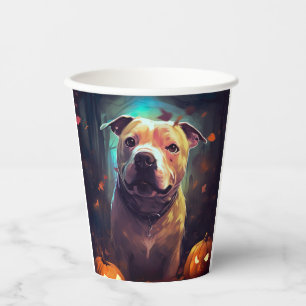 Vasos De Papel Pitbull De Halloween Con Calabazas Asustadas