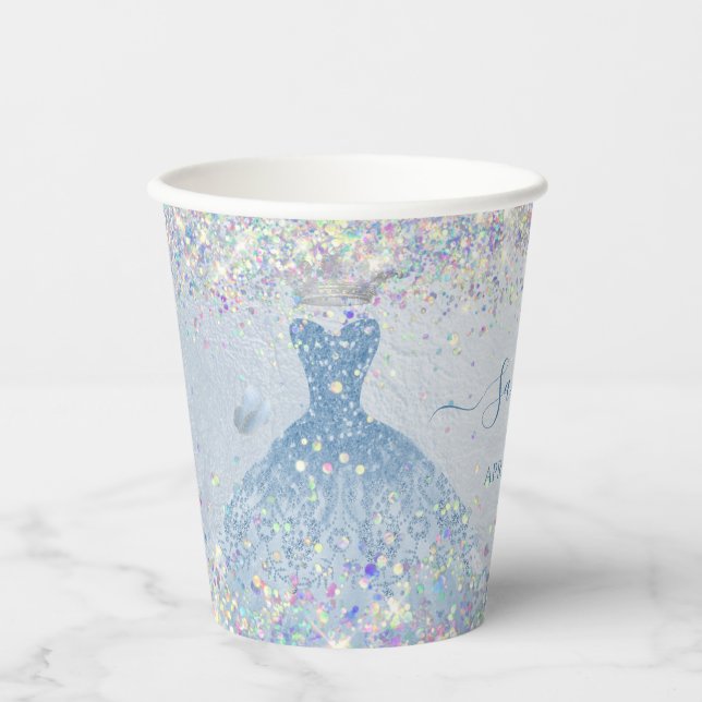 Vasos De Papel PixDezines Dusty Blue Quinceanera Holographic (Anverso)