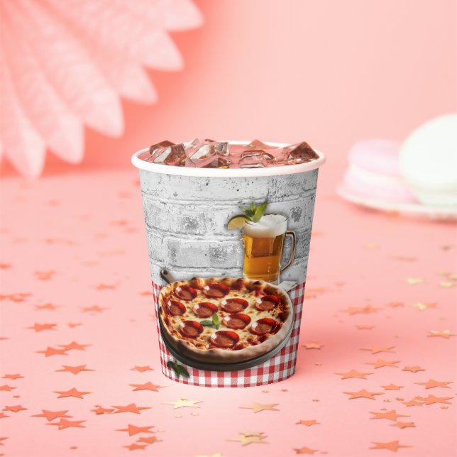 Vasos De Papel Pizza moderna + Baby Shower Ladrillos de cerveza (in situ)