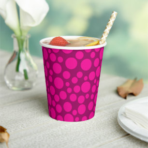 Vasos De Papel Placa de papel de punto de polka rosa