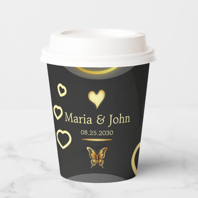 Vasos De Papel Placas de papel de mariposa dorada (Anverso)