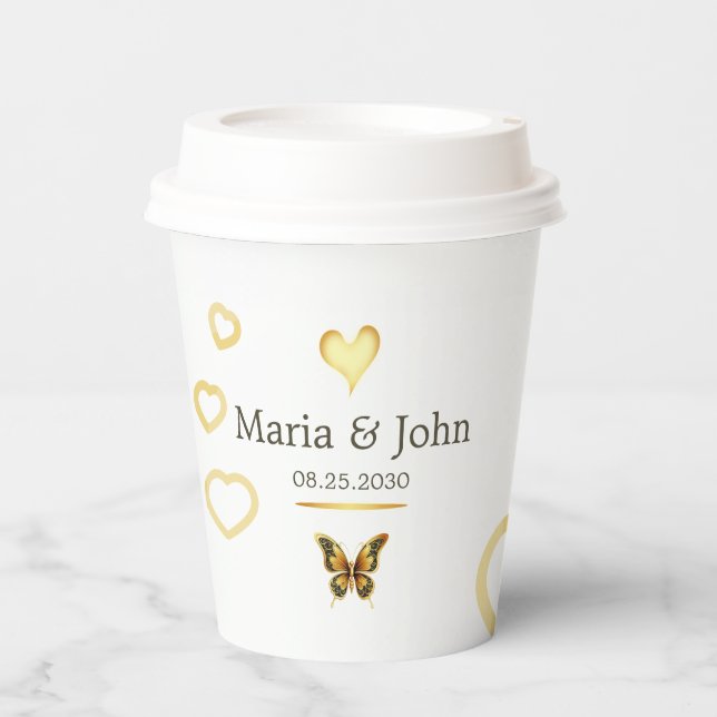 Vasos De Papel Placas de papel de mariposa dorada (Anverso)