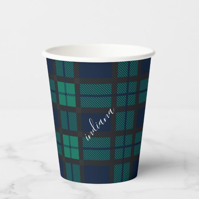 Vasos De Papel Plaid Clan Black Watch Blue Black Tartán (Anverso)