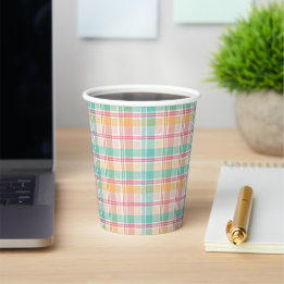 Vasos De Papel Plaid de cuadros multicolor