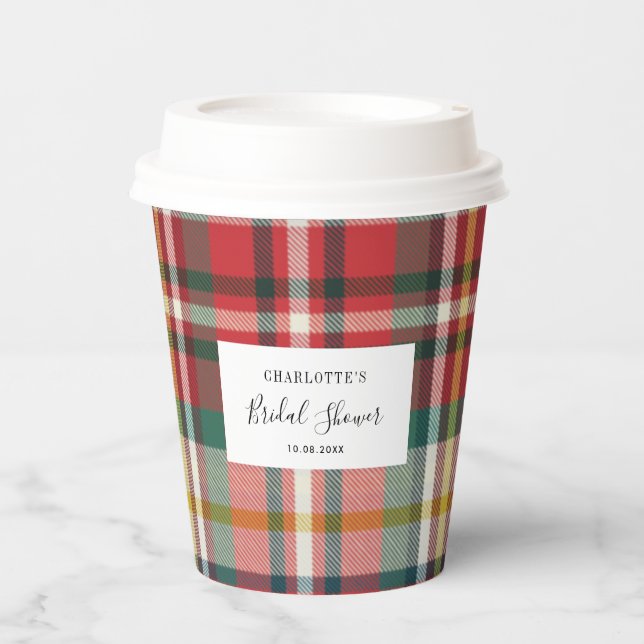 Vasos De Papel Plaid Elegant Rustic Check Bridal Shower (Anverso)