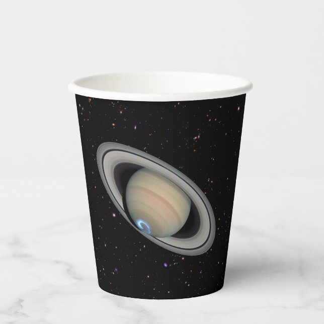 Vasos De Papel Planeta Saturno Aurora y Anillos (Anverso)