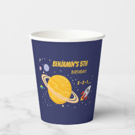Vasos De Papel Planetas de cumpleaños y buques de cohetes en el e