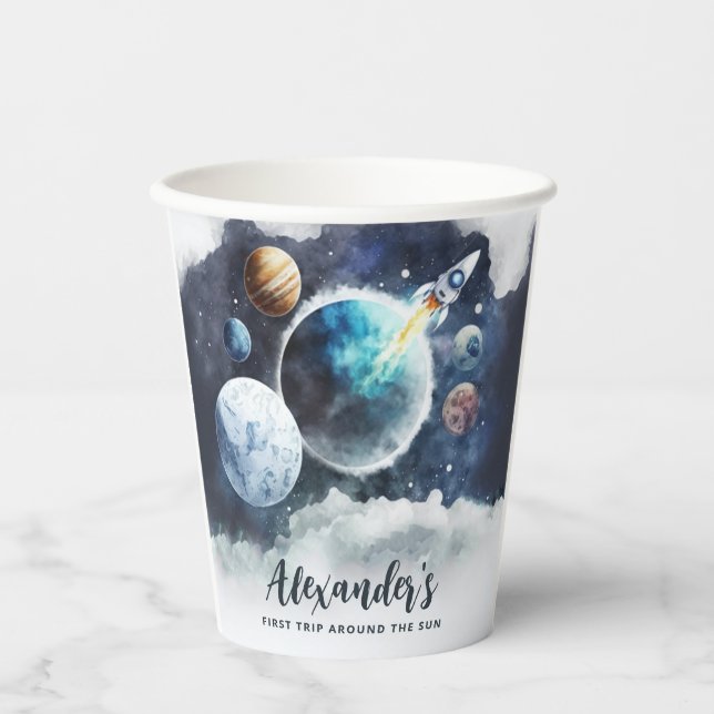 Vasos De Papel Planetas del espacio exterior y el niño de los buq (Anverso)