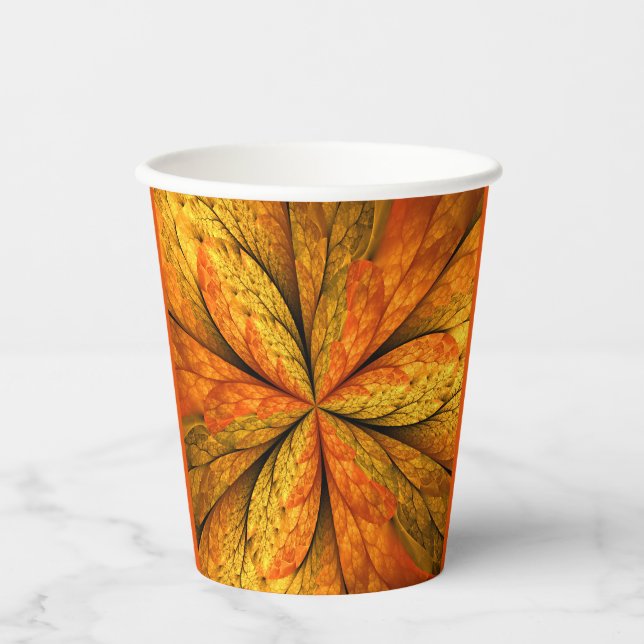 Vasos De Papel Planta de otoño, hoja de arte fractal abstracta mo (Anverso)