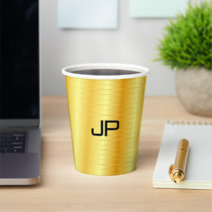 Vasos De Papel Plantilla de Monograma Faux Gold Tendencia elegant