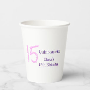 Vasos De Papel Plantilla de purpurina rosa Quinceanera 15 años