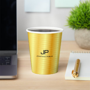 Vasos De Papel Plantilla Monogramada Gold Look Elegant Pape