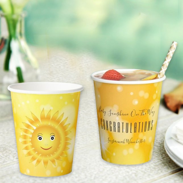 Vasos De Papel Plantilla neutra de Naranja amarillo Baby Shower (Here's the front and back of this easy to personalize party paper cup.. )
