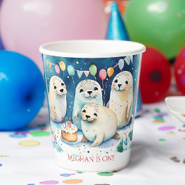 Vasos De Papel Plantilla personalizada de cumpleaños de foca árti
