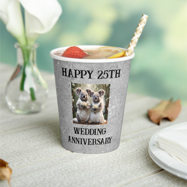 Vasos De Papel Plata 25 Aniversario Boda Tradicional, (in situ)