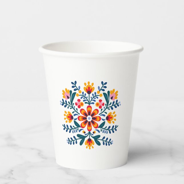 Vasos De Papel Plato de papel para fiesta floral mexicana (Anverso)
