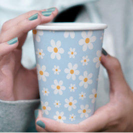 Vasos De Papel Platos de papel azules Retro Daisy