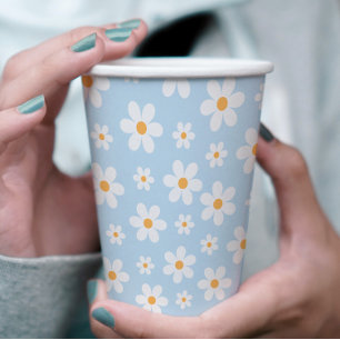 Vasos De Papel Platos de papel azules Retro Daisy