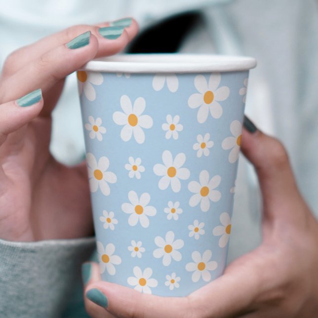Vasos De Papel Platos de papel azules Retro Daisy (Subido por el creador)