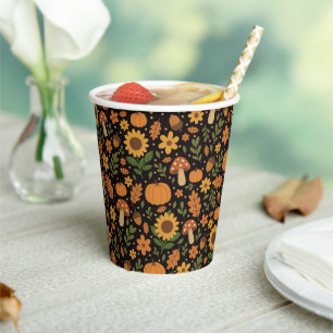 Vasos De Papel Platos de papel con patrón de otoño rústico dibuja