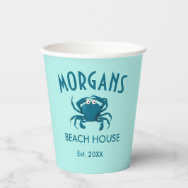 Vasos De Papel Platos de papel personalizados Blue Crab Beach Hou