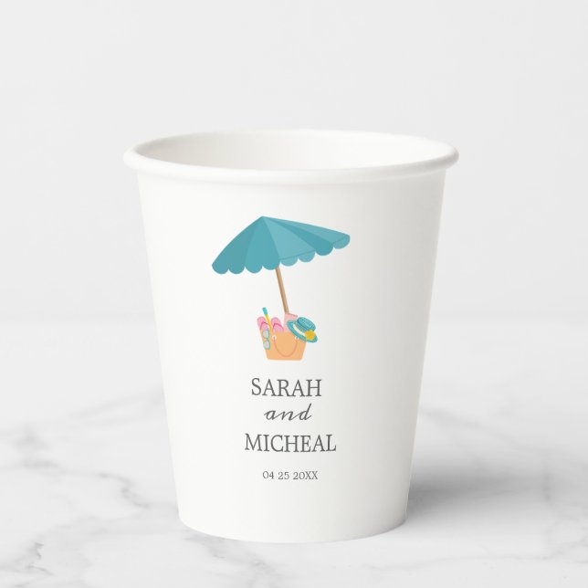 Vasos De Papel Playa de verano de acuarela moderna (Anverso)