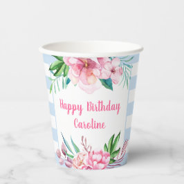 Vasos De Papel Playa Tropical Bandas Azules Verano Aniversario Fl