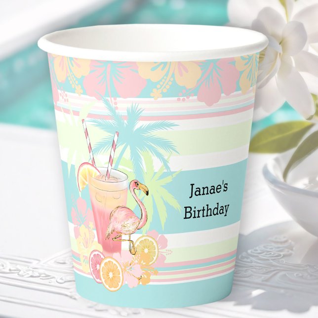 Vasos De Papel Playa Tropical De La Piscina De Verano Flamingo (Cocktail Flamingo Summer Pool Beach Tropical Paper Cups)