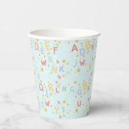 Vasos De Papel Playful Alphabet Watercolor Hearts & Golden Sprigs