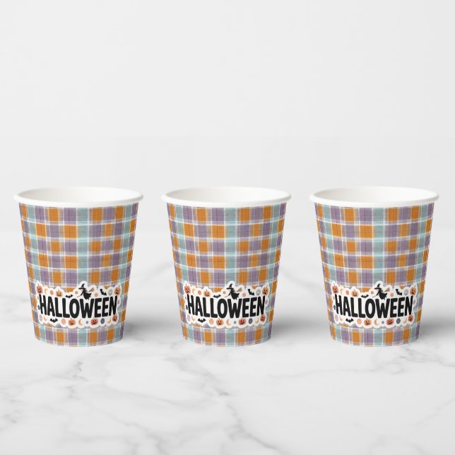 Vasos De Papel Playful Halloween Plaid (Multi)
