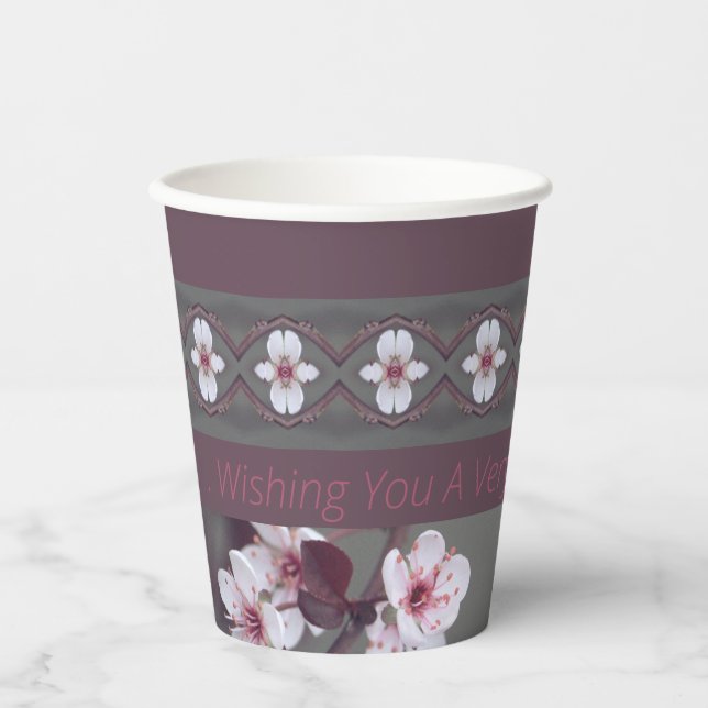 Vasos De Papel Pluma Verde verde azulada Y Rosa (Anverso)