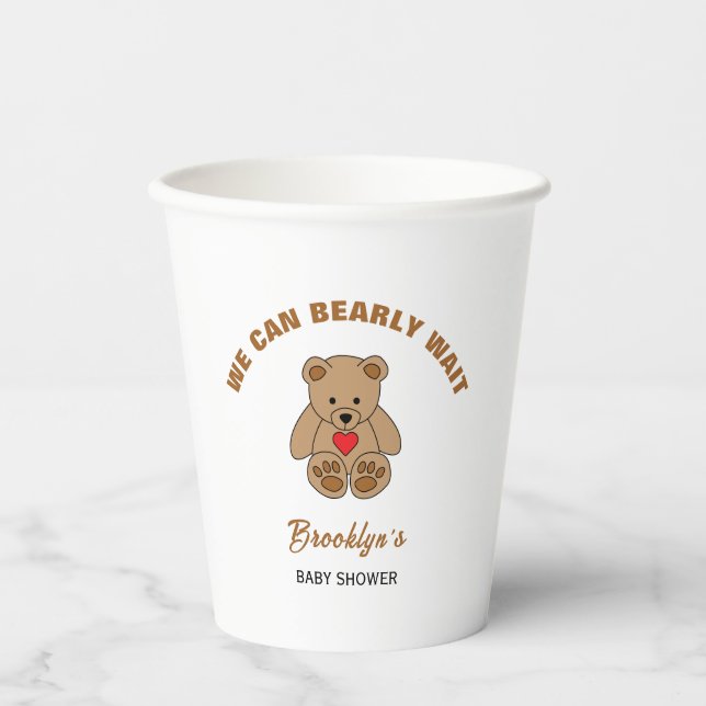 Vasos De Papel Podemos Esperar A Baby Shower Brown Teddy Bear (Anverso)