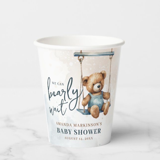 Vasos De Papel Podemos Esperar A Denim Teddy Bear Baby Shower (Anverso)